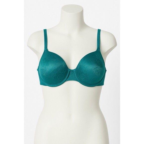 Vanity Fair 40D Underwire Bra Teal Nylon Silky Shiny Second Skin Contour Plus - Picture 1 of 14
